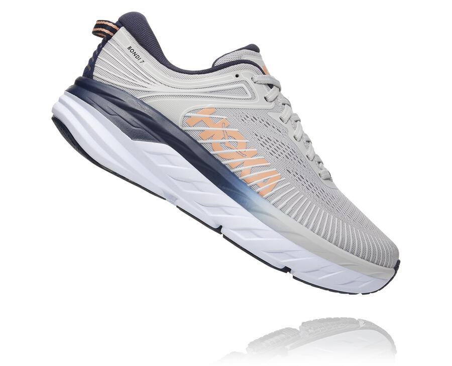 Hoka One One Womens Running Shoes - Bondi 7 - Grey/Black - KYRN79265